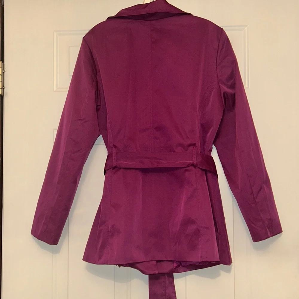 Sandro Studio Women's Belted Short Trench Coat Jacket LG Peter Pan Collar Purple - Picture 8 of 14